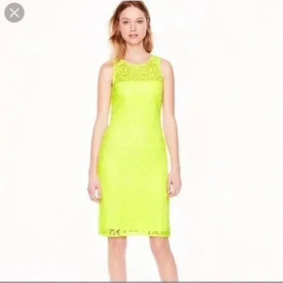 J. Crew | Dresses | J Crew Collection Yellow Neon Lace Sheath Pencil Crew  Neck Knee Length Dress | Poshmark
